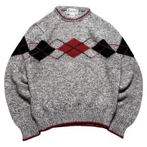 Vintage Claude Rene Argyle Sweater Knit Red Grey Women's M Preppy Casual